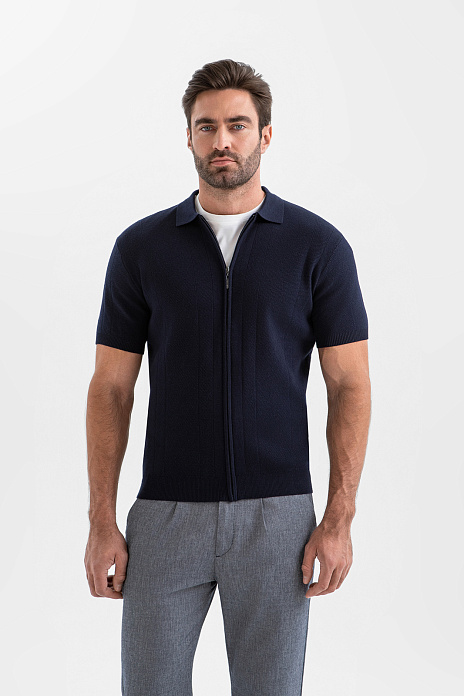 Кардиган с коротким рукавом из хлопка и шелка, цвет Синий темный