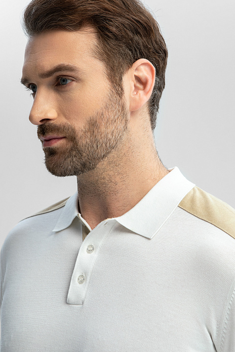 Поло из хлопка, шелка и льна с отделкой из алькантары, цвет Белый