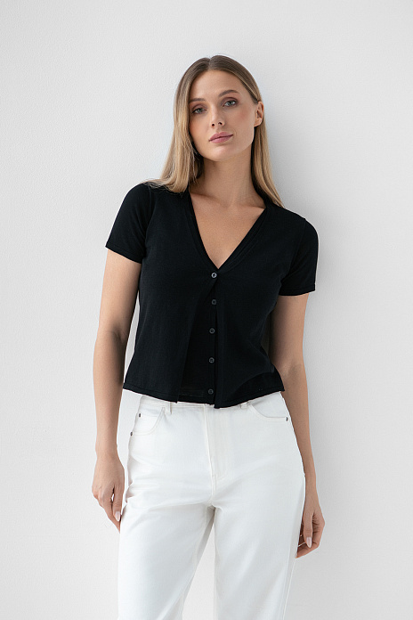 Футболка из хлопка, шелка и льна, цвет Черный