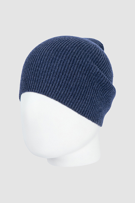 Синяя шапка-бини из шерсти и кашемира, цвет Синий меланж