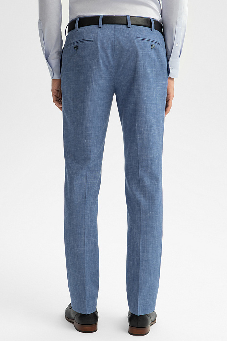 Брюки из шерсти, льна и шелка, цвет Голубой темный