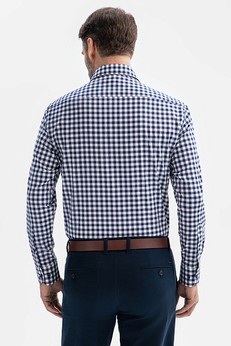 Сорочка из хлопка в клетку, цвет Синий темный