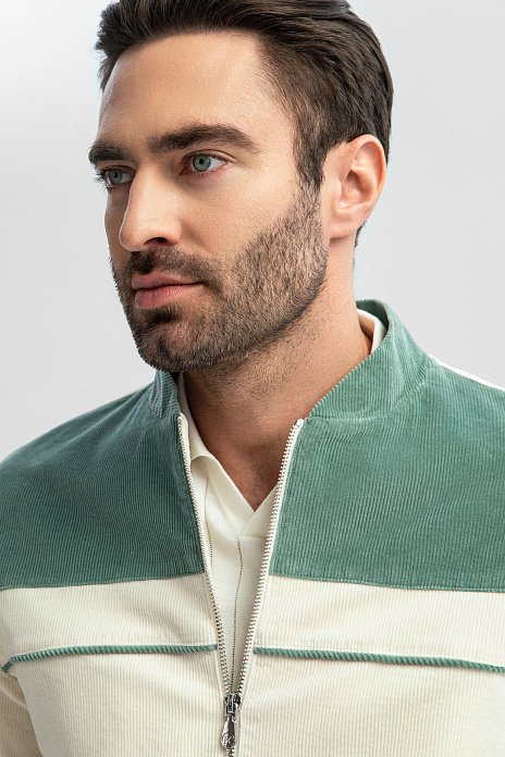 Толстовка из вельвета в стиле колор-блок, цвет Молочный