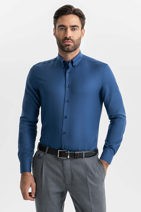 Рубашка из смесовой шерсти с возможностью машинной стирки, цвет Синий