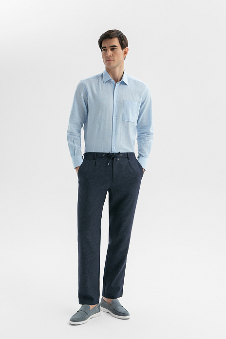 Брюки льняные, цвет Синий темный