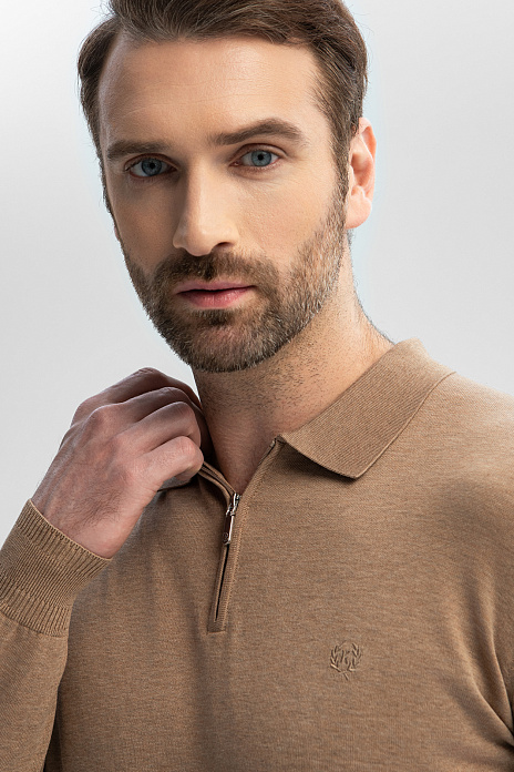 Поло из хлопка, шелка и льна, цвет Бежевый