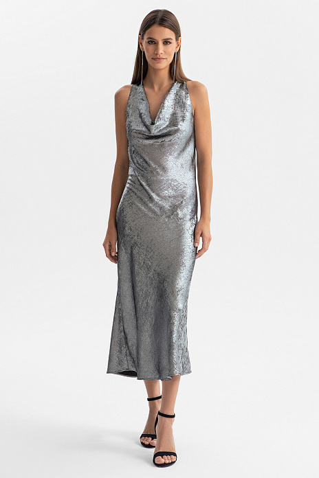 Платье-миди вечернее, цвет Серебряный