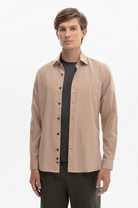 Фланелевая сорочка в клетку Regular fit из устойчивой к сминанию ткани, цвет Коричневый