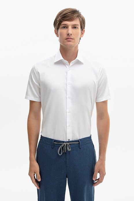 Белая хлопковая сорочка с коротким рукавом, легкая в уходе, цвет Белый
