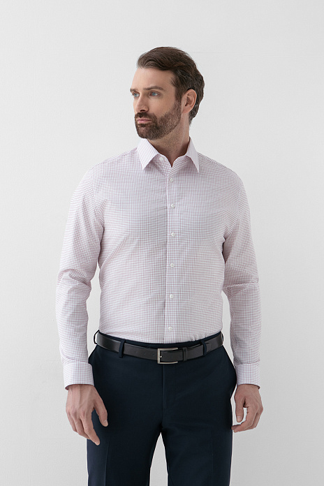 Сорочка из хлопка в клетку, легкая в уходе, цвет Белый