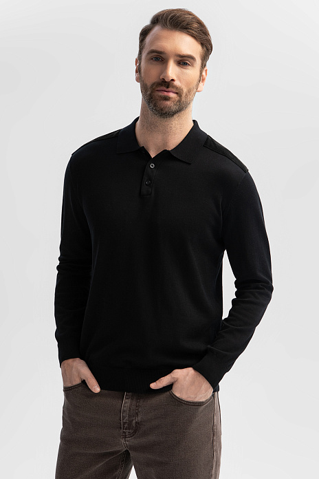 Поло из хлопка, шелка и льна с отделкой из алькантары, цвет Черный