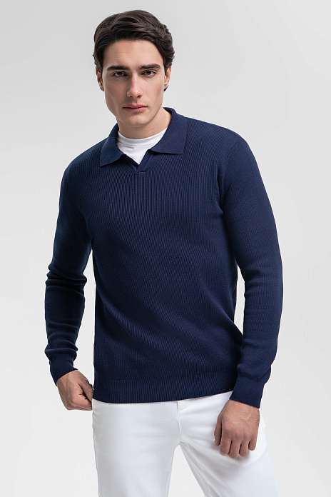 Поло из хлопка синего цвета, цвет Синий темный