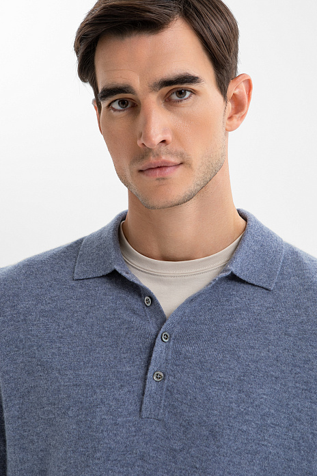 Джемпер поло Limited edition из кашемира, цвет Голубой темный