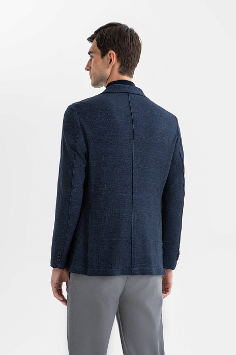 Пиджак в клетку, цвет Синий темный