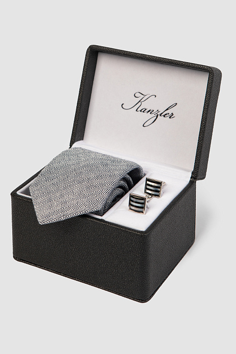 Подарочный набор (галстук + запонки), цвет Синий темный