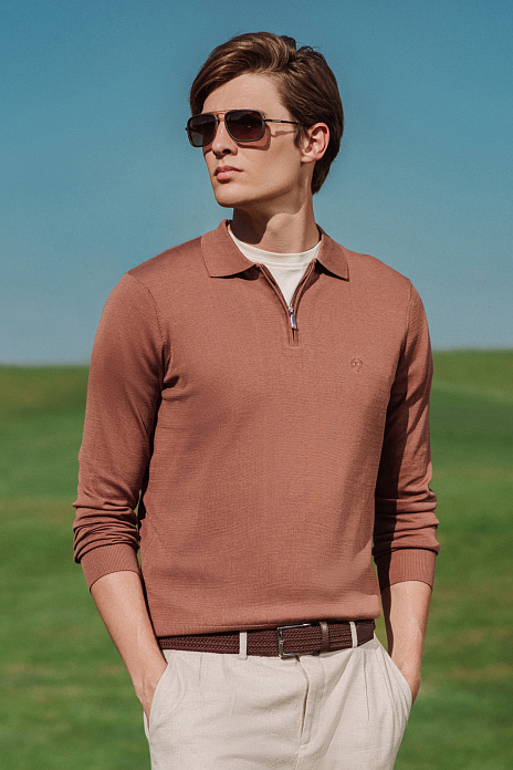 Поло Limited edition из хлопка, шелка и льна, цвет Коричневый светлый