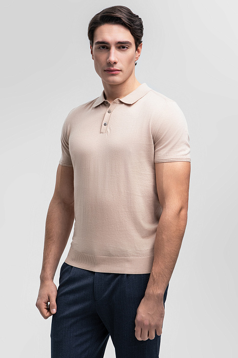 Поло из хлопка и льна, цвет Бежевый