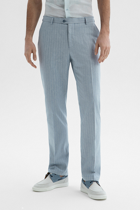 Брюки из хлопка, льна и вискозы, цвет Голубой