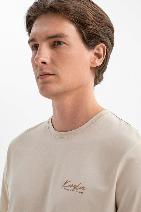 Футболка из хлопка с принтом на спине, цвет Бежевый