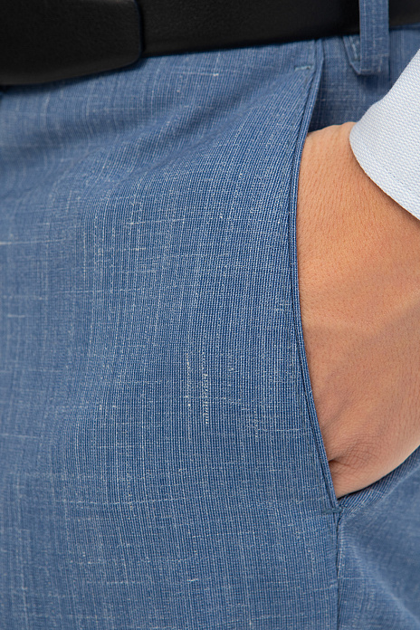 Брюки из шерсти, льна и шелка, цвет Голубой темный