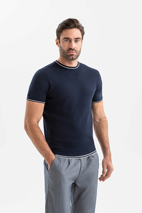 Джемпер из хлопка и льна, цвет Синий темный