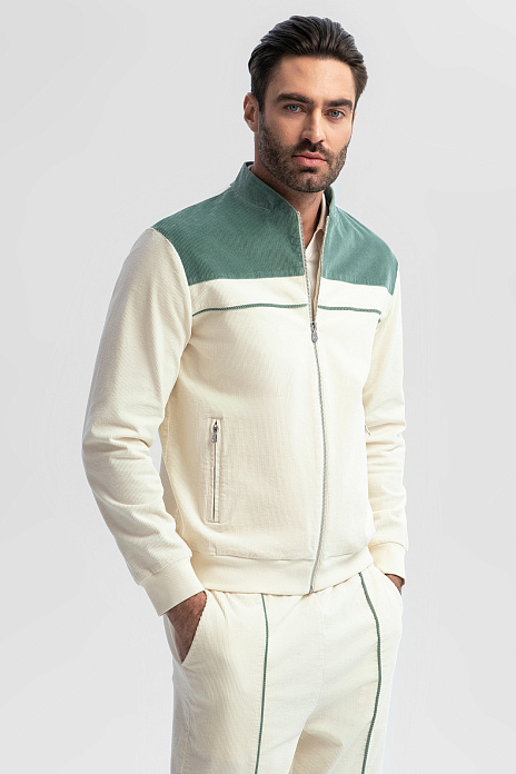 Толстовка из вельвета в стиле колор-блок, цвет Молочный