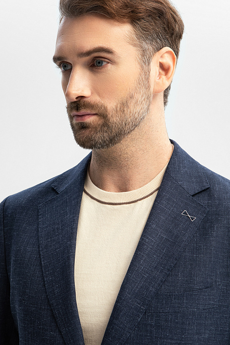 Пиджак из шерсти, льна и шелка, цвет Синий темный